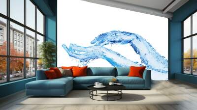 Two hands made of water touching on white Wall mural