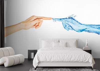 Two hands water and real woman with fingers touch Wall mural