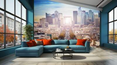 View of la Defense Paris city district panorama from arc de Triumph Wall mural