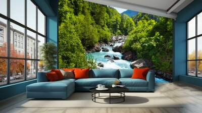 vivid swiss landscape with pure river stream Wall mural