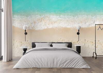 Waves on the sand beach sea edge view from Wall mural