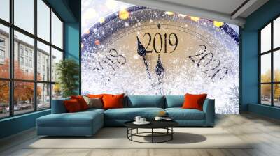 Countdown to midnight. Retro style clock counting last moments before Christmass or New Year 2019. Wall mural