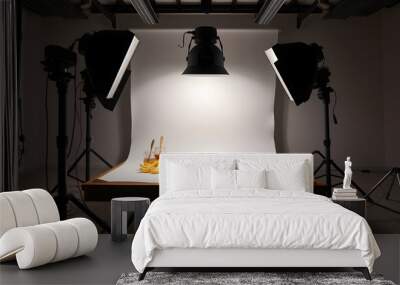 Photo studio with professional lighting equipment during shooting food isolated with white highlights, png Wall mural