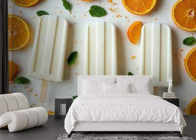 Refreshing orange mint popsicles on summer day Wall mural