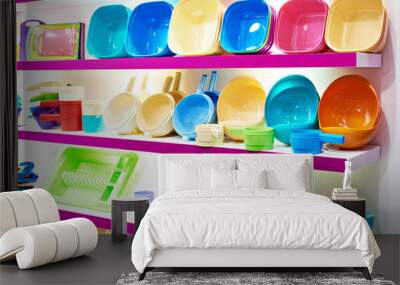 Plastic kitchenware in store Wall mural