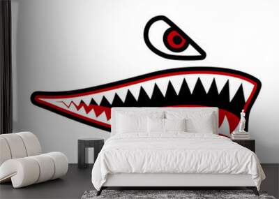 Shark jaw and eye on top isolated on white background Wall mural