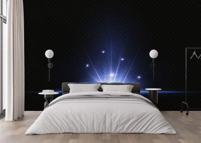 Shining neon stars isolated on black background. Effects, lens flare, shine, explosion, neon light, set. Light star blue png. Light sun blue png. Light flash blue png. vector illustrator. Wall mural