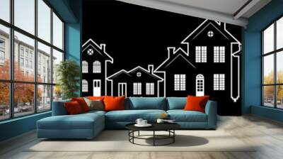 A charming street in the U.S. with houses of different design and architecture. Many options of windows and doors. A header for a website or an article about real estate. A wide panorama. Wall mural