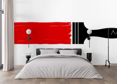 Logo or emblem of painting, repair, brush painting. Black brush pen and red paint trace. Wall mural