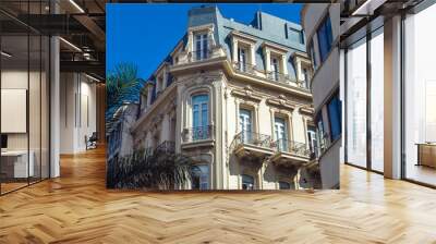 The blue sky highlights the details of the building's beautiful facade, a well-preserved architectural heritage in the streets of the city center. Montevideo, Uruguay, South America Wall mural