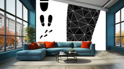 Triangle human foot print polygonal symbol illustration, and similar icons. Human Foot Print is filled with triangles. Low-poly human foot print combined with scattered color triangles. Wall mural