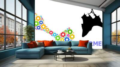 Vector mosaic map of Formentera Island combined for engineering. Mosaic map of Formentera Island is designed of randomized bright gears. Engineering components in bright colors. Wall mural