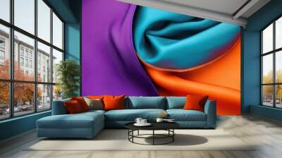 Vibrant fabric waves in purple, blue, orange colors Wall mural