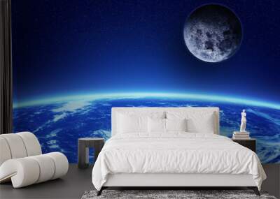 Earth and moon view from high orbit. Wall mural