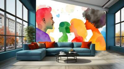 Watercolor abstract people. Diversity concept banner isolated with white highlights, png Wall mural