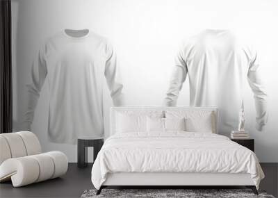 White long sleeve t shirt front and back view isolated on white background. Set of long sleeve tee, ready for your mockup design isolated with white highlights, png Wall mural