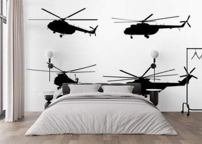 Helicopter of set silhouette. Wall mural