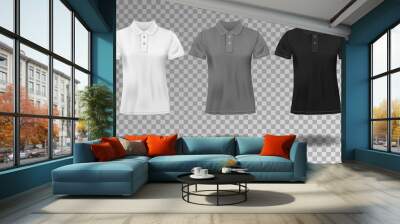 Black, white and gray realistic slim male polo t-shirt design template. Set of short sleeve t-shirts for sport, men classic polo. Vector illustration Wall mural