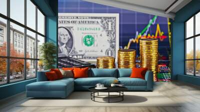 Uptrend financial chart,calculator,  one-dollar banknote and sta Wall mural