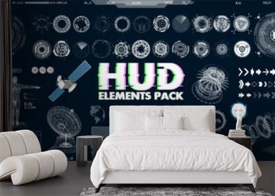 Big collection HUD, GUI elements for VR, UI design. Futuristic User Interface set (charts, graphic, futuristic circle gadgets, 3d body model, world map, infographics and other) Sky-fi elements. Vector Wall mural