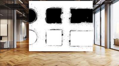 Black grunge with frame. Vector black splashes set. Dirty artistic design elements, boxes, frames for text. Grunge isolated on white background. Set of black paint, ink brush strokes. Vector set Wall mural