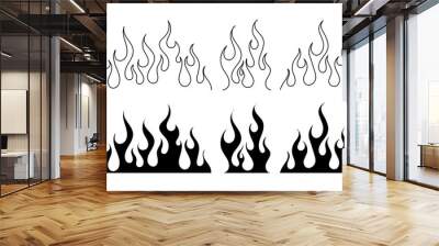 Classic silhouette flame. Black fire set isolated on white background. Old school tattoo neo-tribal style or silhouette flame for cars. Minimalistic stylish fire outline and filled contour. Vector set Wall mural