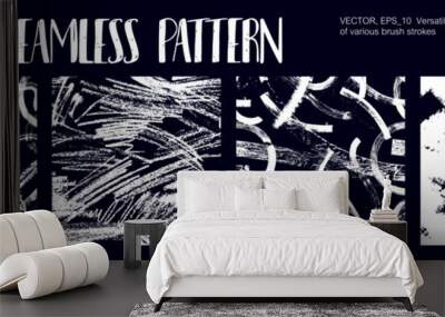 Creative grunge seamless patterns drawn by hand with a brush. Brush strokes, splatters, ink, chalk strokes and roller marks. Seamless pattern grunge texture. Decorative texture graphic box. Vector set Wall mural