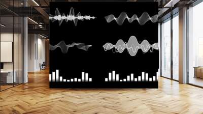 Diverse set sound waves, equalizer, voice assistant. Microphone voice control technology, voice and sound recognition. Hi-tech Ai assistant voice. HUD graph signal. Set sound waves for Web, UI, App Wall mural