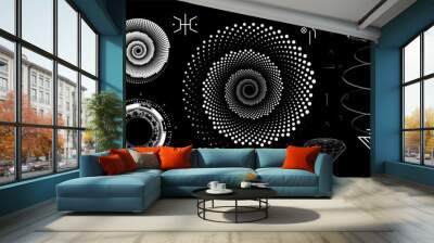 Fantasy abstract shapes in minimal style. Futuristic elements and astronomical bodies, alien signs, alchemical enigmatic symbols, 3D objects and futuristic shapes. Set of neo memphis. Vector set Wall mural