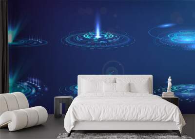 Futuristic elements FUI, GUI, HUD. Set abstract circle hi-tech. Projector, hologram UI elements virtual reality. Sci-fi interface. Vector set Futuristic User Interface. Sky-fi collection. Wall mural