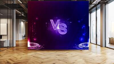 Futuristic hi-tech VS, Versus battle banner with circle hologram portals with light effects and VS letters. Magic circle teleport podium in concept versus, confrontation, battle, tournament. Vector Wall mural