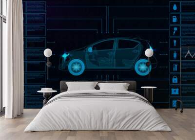 Futuristic user interface. Car service in the style of HUD. Virtual graphical interface Ui HUD Autoscanning, analysis and diagnostics, Abstract vector science. Car auto service infographics.repair Wall mural