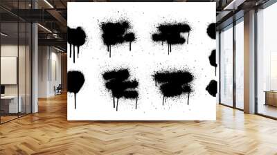 Hand drawn spray graffiti template. Texture ink with splashes and drips of paint on a white background. Grunge graphic stencil elements. Dirty graffiti spray effect. Street art. Vector collection Wall mural