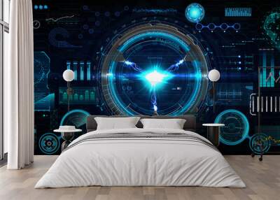 Head-Up Interface set for GUI, UI, UX design. HUD style, Technology elements set (space, dashboard, hologram, spaceship, medicine, finance, analytics) Mechanical scheme HUD electric field. Vector set Wall mural