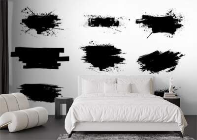 Ink splashes set.High level of tracing. Black inked splatter dirt stain splatter spray splash with drops blots isolated vector grunge silhouette set. Vector collection Wall mural