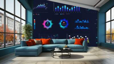 Intelligent infographic UI, UX, GUI interface. Vector futuristic neon ui infographics digital illustration on tech panel hud diagram. Dashboard elements in flat style. Business presentation elements Wall mural