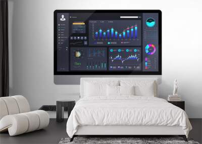 Mockup dashboard infographic with modern UI, GUI, design. Admin panel with graphics and diagrams with options and workflow graphs. Web App, finance graphs, pie chart and column diagrams. Vector  Wall mural