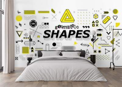 Neo memphis geometric shapes collection. Universal graphics design elements in Retro Futurism style for web, posters, trendy project, banners, magazines, cards, clothes and merch. Vector shapes set Wall mural