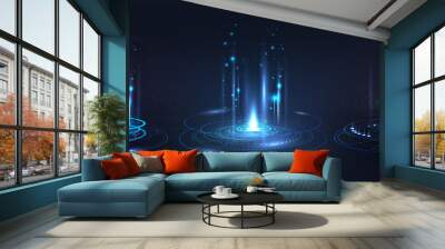 Portal and hologram futuristic circle elements. Sky-fi digital hi-tech collection in HUD style. Magic circle teleport podium.  GUI, UI virtual reality projector. Abstract hologram technology. Vector Wall mural