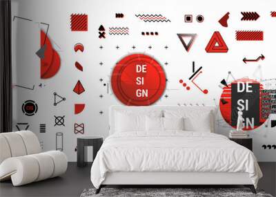 Red and black geometric shape in memphis style. Abstract modern elements, cover design. Trendy graphics shapes, vaporwave style use for poster, banner, cover, merch, print and other. Vector set Wall mural