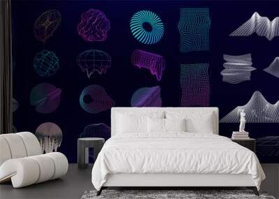 retrofuturism and memphis vaporwave geometric shapes, elements, texture with glitch and liquid effec Wall mural