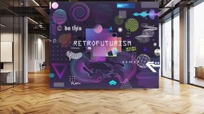 retrofuturistic 3d trendy collection. trendy elements in vaporwave style from 80s-90s. old wave cybe Wall mural