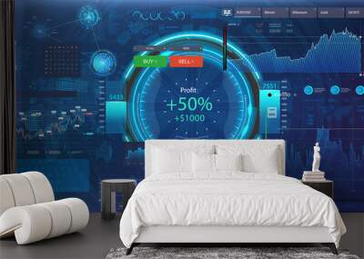 Set graphics and charts, forex market and trading elements. Data and statistic, information and infographic. UI, UX, KIT and HUD interface. Futuristic infographics. Business background. Vector Wall mural