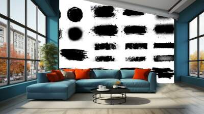 Set of thick brush strokes. Dirty artistic design elements, boxes, frames for text. Irregular drawing strokes. Brush stroke background. Set of black paint, circles, ink brush strokes. Vector set Wall mural