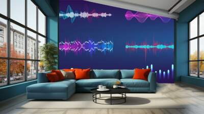 Sound waves equalizer colorful collection. Futuristic set in HUD style - music waves, frequency audio waveform, voice graph signal. Microphone voice control collection and sound recognition. Vector Wall mural