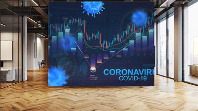 The impact of coronavirus on the stock exchange and the global economy. Economic fallout, markets plunging because of the coronavirus, Covid-19 that flies among the graphs. Vector illustration Wall mural