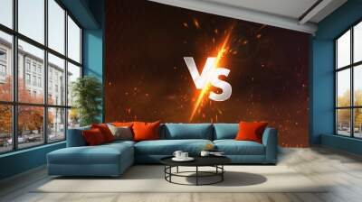 Versus battle banner concept MMA, fight night, boxing and other competitions. Versus illustration image blank template with sparks, flying coals, smoke, mesh netting and letters VS. Versus battle  Wall mural