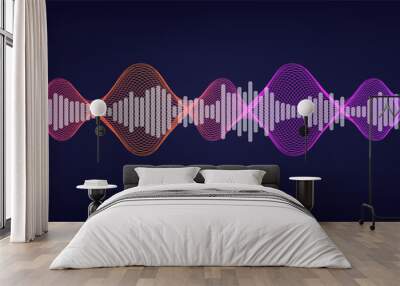 Voice assistant - sound wave. Sound recognition concept and AI assistant voice. Illustration wave flow and equalizer. Vector  Wall mural