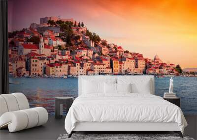 Sunset in old town of Sibenik, Croatia Wall mural