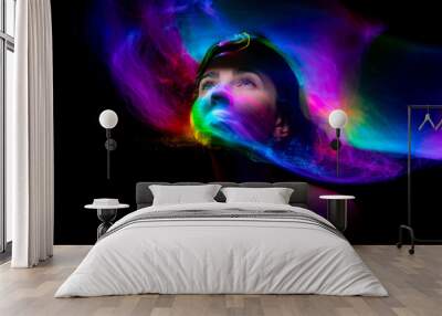 lightpainting portrait, new art direction, , light drawing at long exposure Wall mural